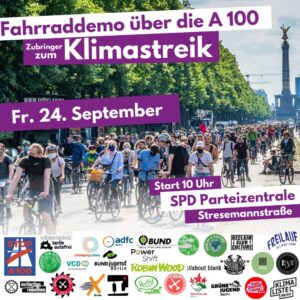 Fahrraddemonstration auf der A100 zum Klimastreik am 24. September