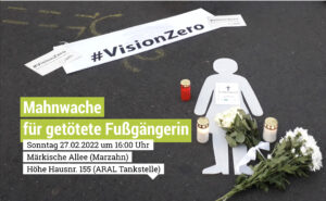 Mahnwache für eine getötete Fußgängerin in Berlin am 27. Februar 2022