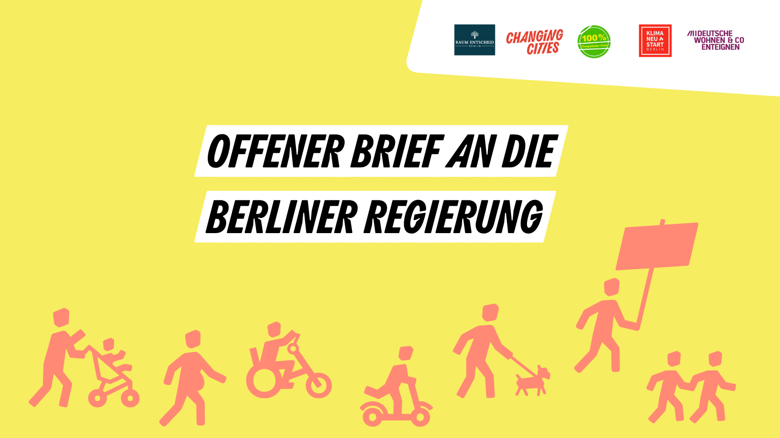 Gelber Protestflyer mit dem Text „Offener Brief an die Berliner Regierung“